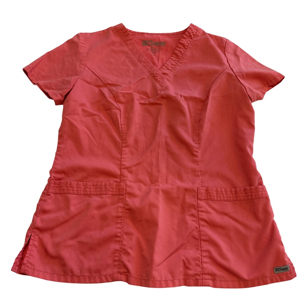 Greys Anatomy by Barco Womens Scrub Top Coral Pink V-Neck Size M 71139